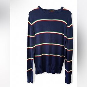 Vintage Boston Traders Blue Striped Crew Neck Sweater